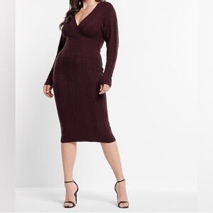 Express Long Sleeve Deep Purple Cable Knit Sweater Dress